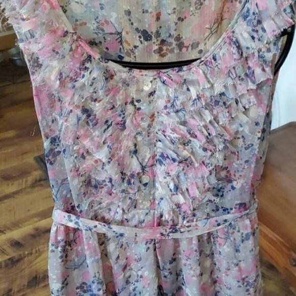 Black Rainn Multi-colored Sleeveless Ruffled Whimsy Buttoned Belted Sz 4 Dress - Picture 3 of 8